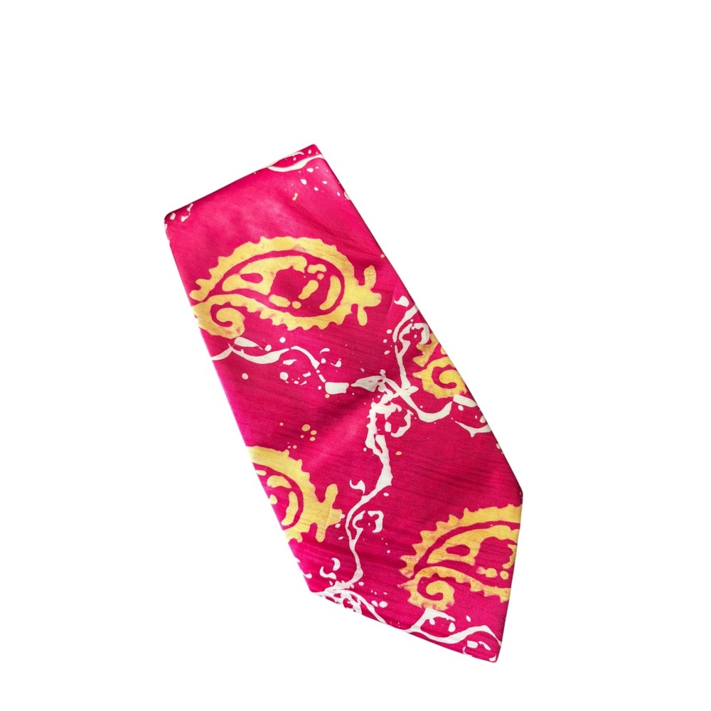 Zinat Sara Men's Neck Tie Pink Yellow White Paisley Made in Iran 56" Vintage